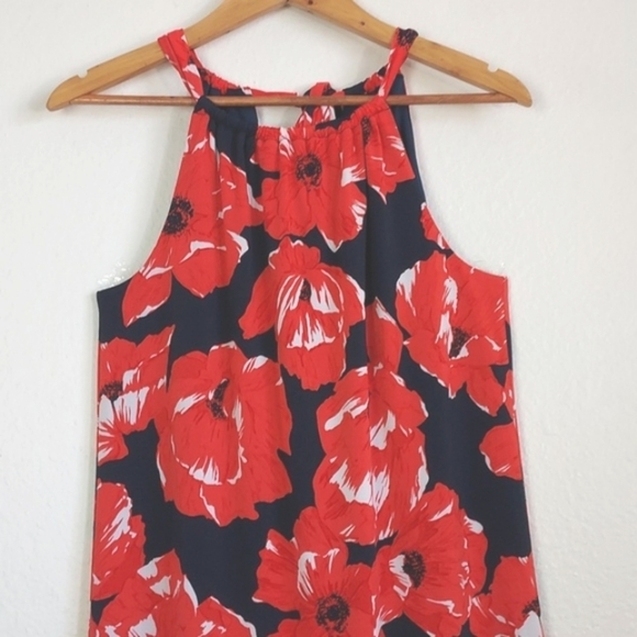 NEW Trina Turk Juju Knit Red Floral Halter Dress Size Medium - Picture 2 of 14
